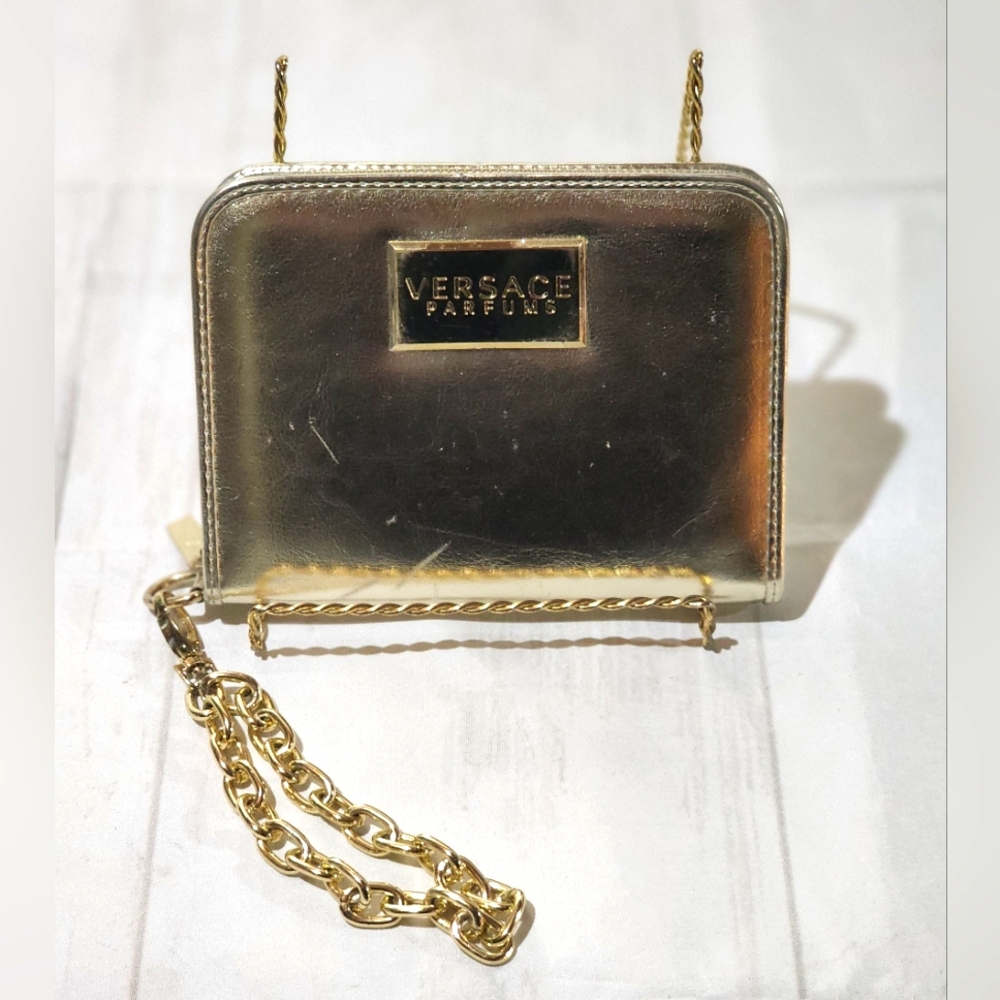 🔥SOLD🔥 Versace Parfums Gold Metallic Wristlet Wallet